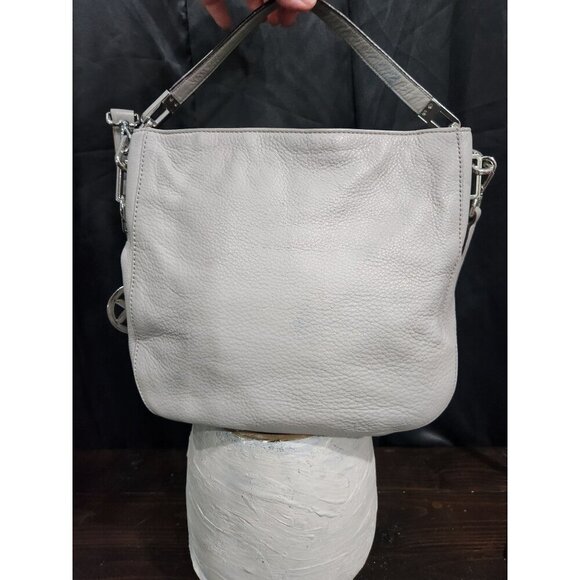 Michael Kors Medium Hammered Leather Messenger Crossbody Purse in Dove Gray - Picture 4 of 7